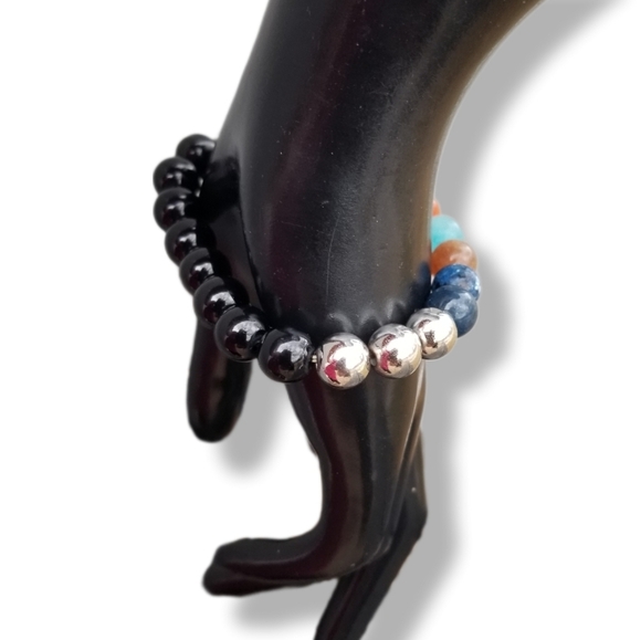 MULTICOLOR DYED AGATE GEMSTONE BEAD STRETCH BRACELET - Picture 4 of 6